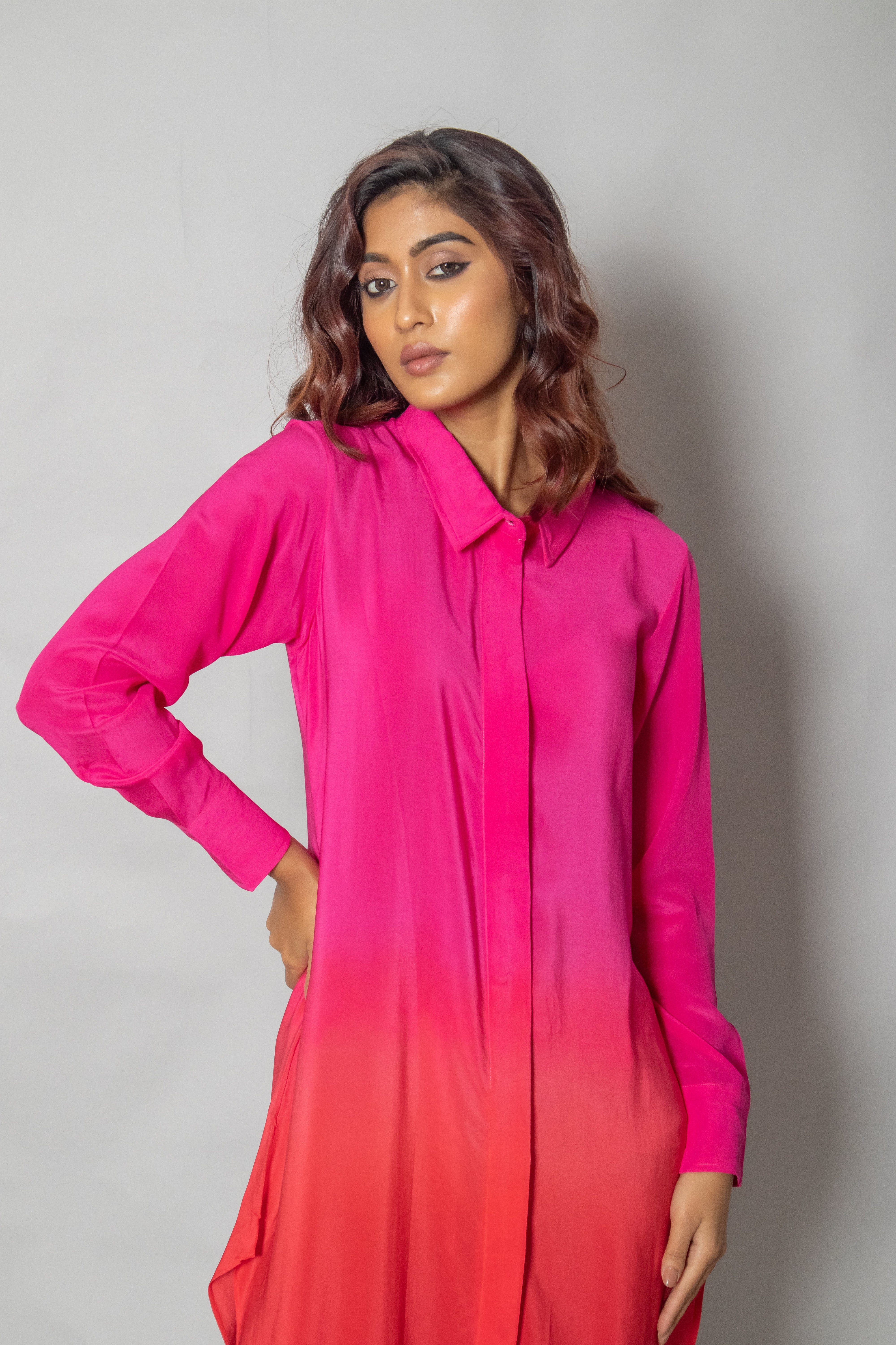 ombre shirt dress women MISSGUIDED Ombre Satin Knot Detail Shirt Mini Dress Cute SundressMISSGUIDED